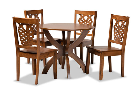 Baxton Studio Wanda Modern and Contemporary Transitional Walnut Brown Finished Wood 5-Piece Dining Set
