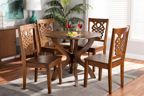 Baxton Studio Wanda Modern and Contemporary Transitional Walnut Brown Finished Wood 5-Piece Dining Set