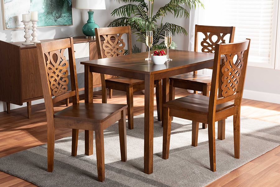 Baxton Studio Luisa Modern and Contemporary Transitional Walnut Brown Finished Wood 5-Piece Dining Set