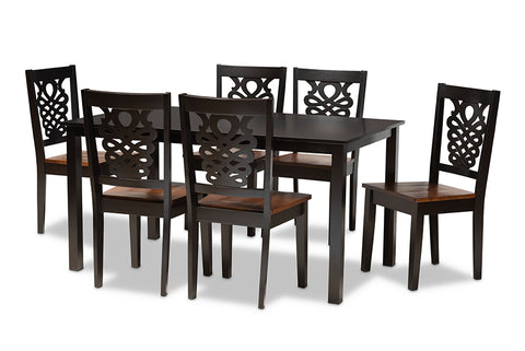 Baxton Studio Luisa Modern and Contemporary Two-Tone Dark Brown and Walnut Brown Finished Wood 7-Piece Dining Set