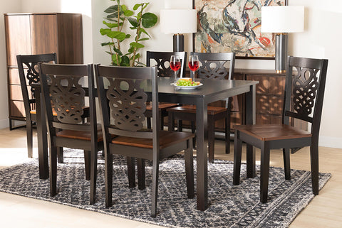 Baxton Studio Luisa Modern and Contemporary Two-Tone Dark Brown and Walnut Brown Finished Wood 7-Piece Dining Set