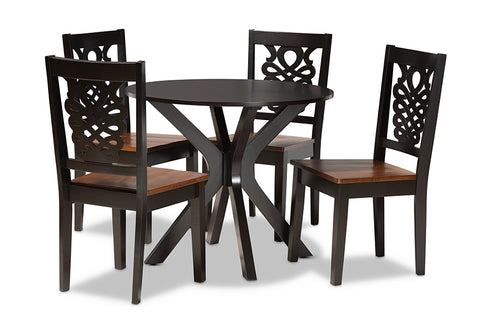 Baxton Studio Liese Modern and Contemporary Transitional Two-Tone Dark Brown and Walnut Brown Finished Wood 5-Piece Dining Set