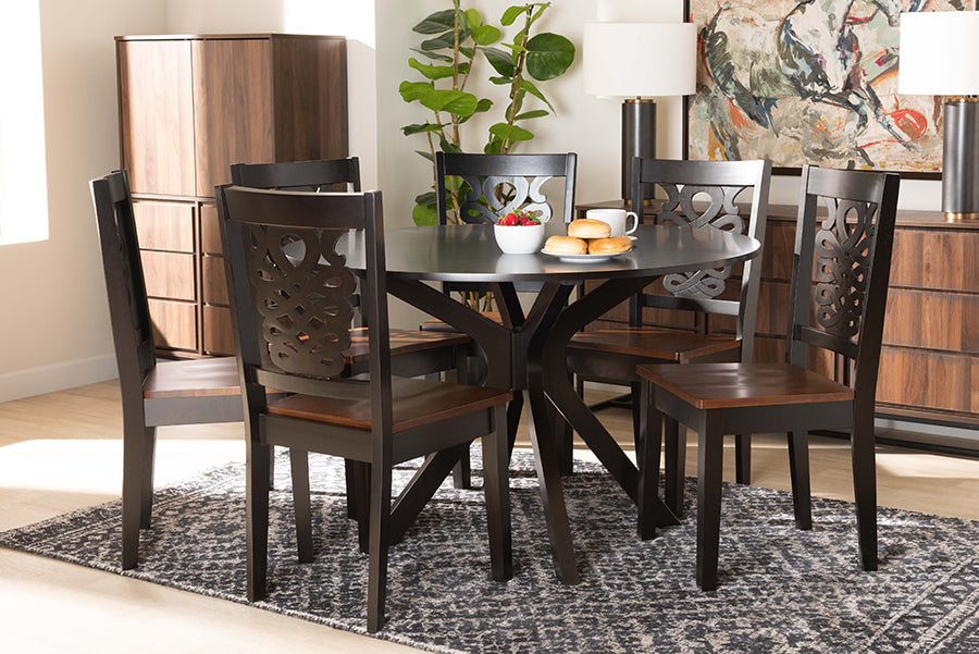 Baxton Studio Liese Modern and Contemporary Transitional Two-Tone Dark Brown and Walnut Brown Finished Wood 7-Piece Dining Set