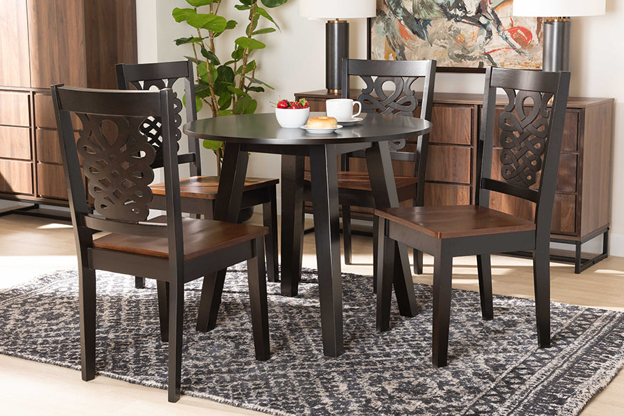 Baxton Studio Mina Modern and Contemporary Transitional Two-Tone Dark Brown and Walnut Brown Finished Wood 5-Piece Dining Set