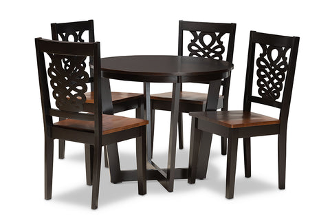 Baxton Studio Salida Modern and Contemporary Transitional Two-Tone Dark Brown and Walnut Brown Finished Wood 5-Piece Dining Set