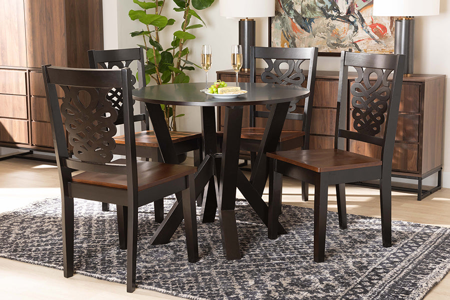 Baxton Studio Valda Modern and Contemporary Transitional Two-Tone Dark Brown and Walnut Brown Finished Wood 5-Piece Dining Set
