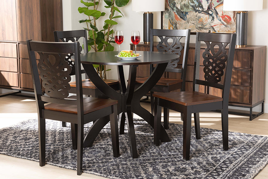 Baxton Studio Wanda Modern and Contemporary Transitional Two-Tone Dark Brown and Walnut Brown Finished Wood 5-Piece Dining Set