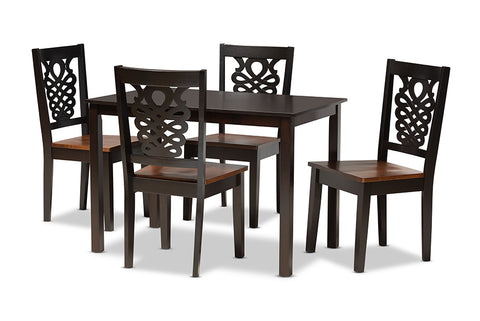 Baxton Studio Luisa Modern and Contemporary Two-Tone Dark Brown and Walnut Brown Finished Wood 5-Piece Dining Set