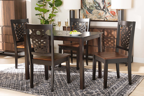Baxton Studio Luisa Modern and Contemporary Two-Tone Dark Brown and Walnut Brown Finished Wood 5-Piece Dining Set