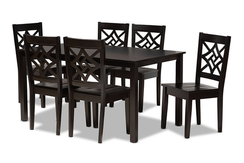 Baxton Studio Nicolette Modern and Contemporary Dark Brown Finished Wood 7-Piece Dining Set