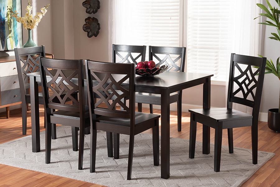 Baxton Studio Nicolette Modern and Contemporary Dark Brown Finished Wood 7-Piece Dining Set