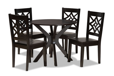 Baxton Studio Miela Modern and Contemporary Dark Brown Finished Wood 5-Piece Dining Set