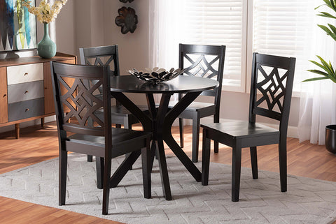 Baxton Studio Miela Modern and Contemporary Dark Brown Finished Wood 5-Piece Dining Set
