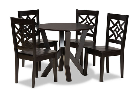 Baxton Studio Kaila Modern and Contemporary Dark Brown Finished Wood 5-Piece Dining Set
