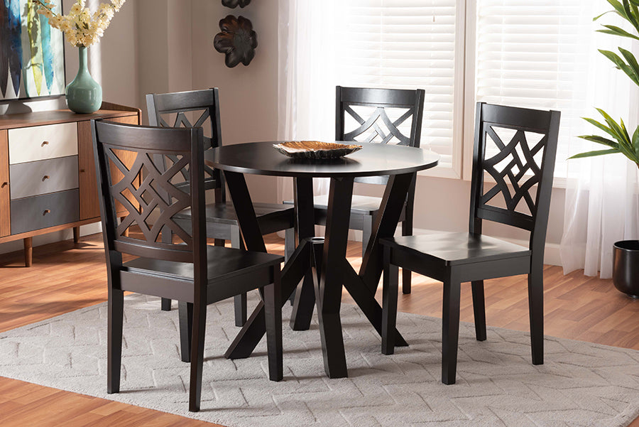 Baxton Studio Kaila Modern and Contemporary Dark Brown Finished Wood 5-Piece Dining Set