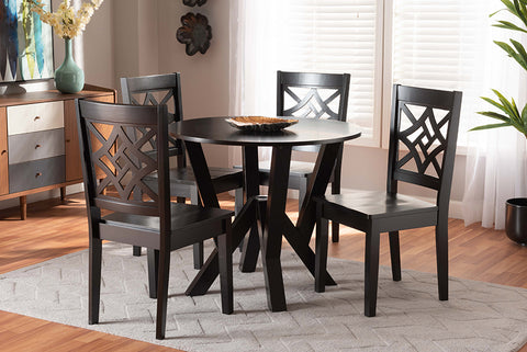 Baxton Studio Kaila Modern and Contemporary Dark Brown Finished Wood 5-Piece Dining Set