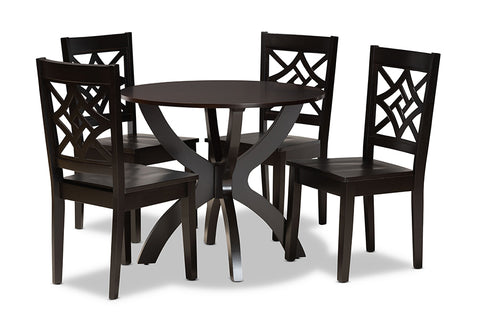 Baxton Studio Anila Modern and Contemporary Dark Brown Finished Wood 5-Piece Dining Set
