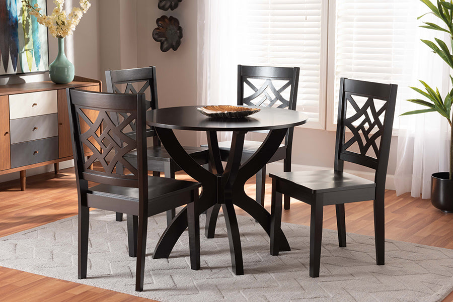 Baxton Studio Anila Modern and Contemporary Dark Brown Finished Wood 5-Piece Dining Set