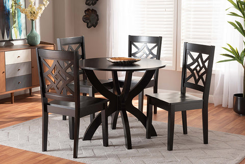 Baxton Studio Anila Modern and Contemporary Dark Brown Finished Wood 5-Piece Dining Set