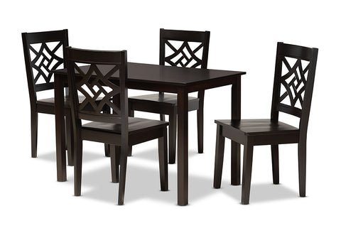 Baxton Studio Nicolette Modern and Contemporary Dark Brown Finished Wood 5-Piece Dining Set