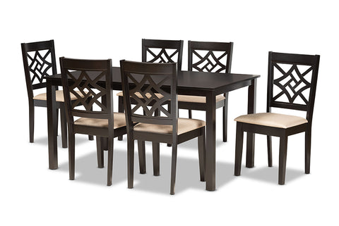 Baxton Studio Nicolette Modern and Contemporary Sand Fabric Upholstered and Dark Brown Finished Wood 7-Piece Dining Set