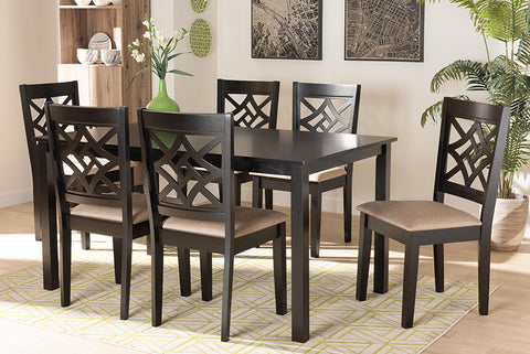 Baxton Studio Nicolette Modern and Contemporary Sand Fabric Upholstered and Dark Brown Finished Wood 7-Piece Dining Set