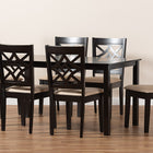 Baxton Studio Nicolette Modern and Contemporary Sand Fabric Upholstered and Dark Brown Finished Wood 7-Piece Dining Set