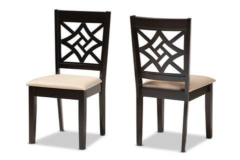 Baxton Studio Nicolette Modern and Contemporary Sand Fabric Upholstered and Dark Brown Finished Wood 2-Piece Dining Chair Set
