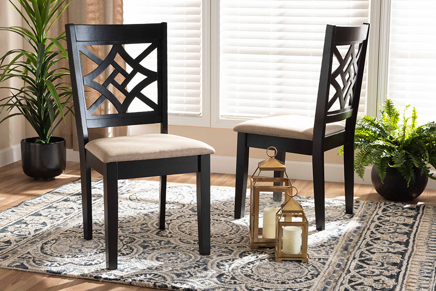 Baxton Studio Nicolette Modern and Contemporary Sand Fabric Upholstered and Dark Brown Finished Wood 2-Piece Dining Chair Set