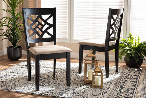 Baxton Studio Nicolette Modern and Contemporary Sand Fabric Upholstered and Dark Brown Finished Wood 2-Piece Dining Chair Set