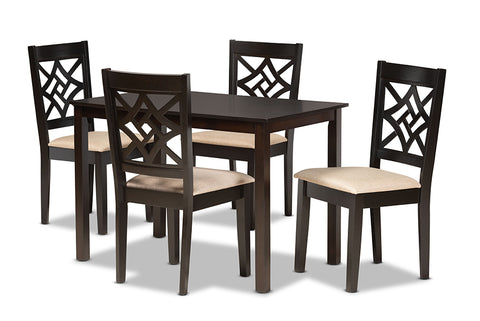 Baxton Studio Nicolette Modern and Contemporary Sand Fabric Upholstered and Dark Brown Finished Wood 5-Piece Dining Set
