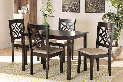 Baxton Studio Nicolette Modern and Contemporary Sand Fabric Upholstered and Dark Brown Finished Wood 5-Piece Dining Set
