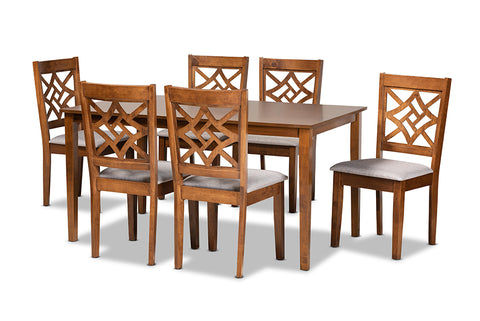 Baxton Studio Nicolette Modern and Contemporary Grey Fabric Upholstered and Walnut Brown Finished Wood 7-Piece Dining Set