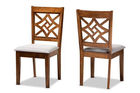 Baxton Studio Nicolette Modern and Contemporary Grey Fabric Upholstered and Walnut Brown Finished Wood 2-Piece Dining Chair Set