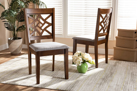 Baxton Studio Nicolette Modern and Contemporary Grey Fabric Upholstered and Walnut Brown Finished Wood 2-Piece Dining Chair Set