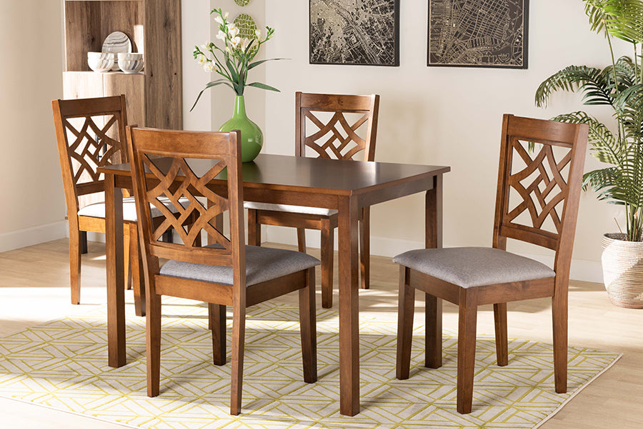 Baxton Studio Nicolette Modern and Contemporary Grey Fabric Upholstered and Walnut Brown Finished Wood 5-Piece Dining Set