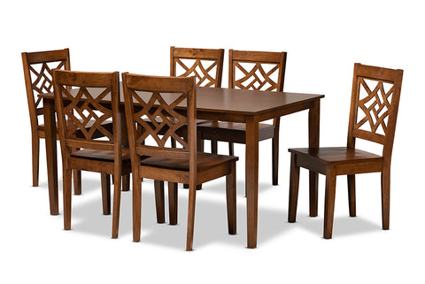 Baxton Studio Nicolette Modern and Contemporary Walnut Brown Finished Wood 7-Piece Dining Set
