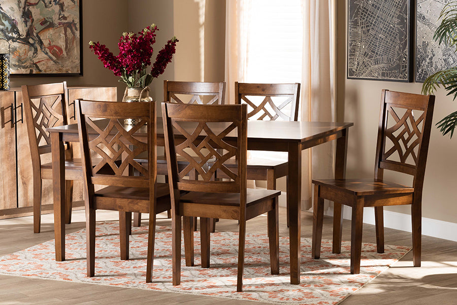 Baxton Studio Nicolette Modern and Contemporary Walnut Brown Finished Wood 7-Piece Dining Set