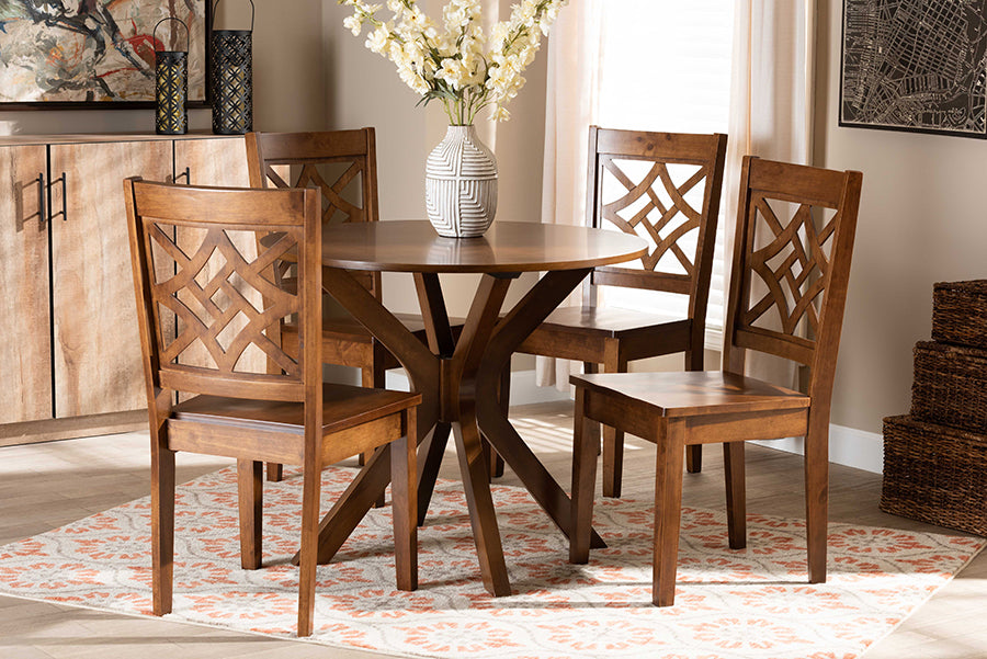 Baxton Studio Miela Modern and Contemporary Walnut Brown Finished Wood 5-Piece Dining Set