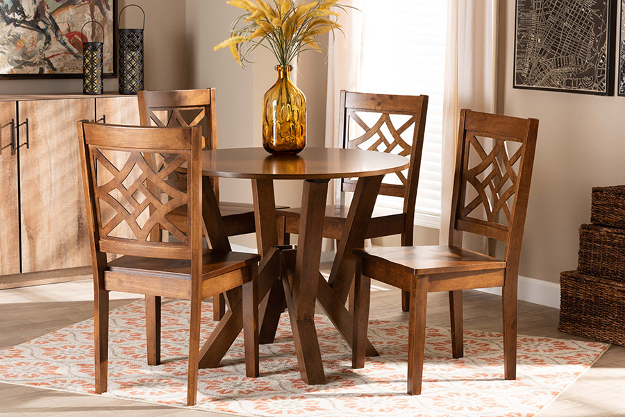 Baxton Studio Kaila Modern and Contemporary Walnut Brown Finished Wood 5-Piece Dining Set