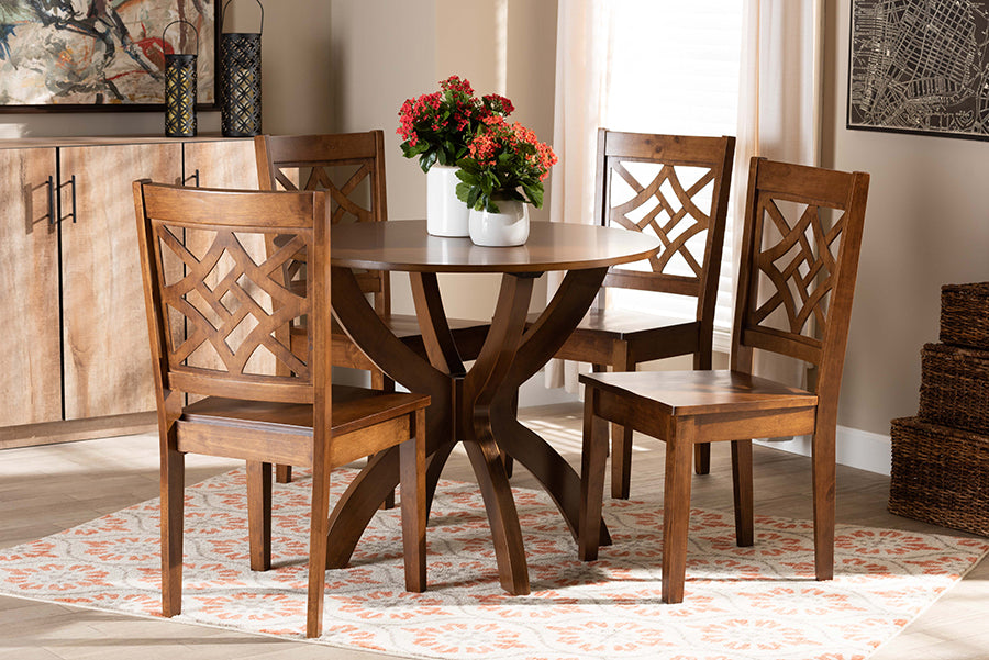 Baxton Studio Anila Modern and Contemporary Walnut Brown Finished Wood 5-Piece Dining Set