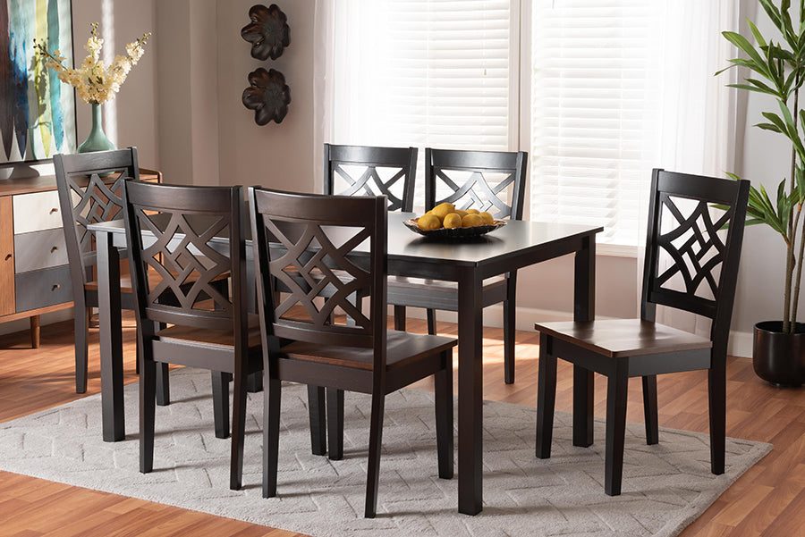 Baxton Studio Nicolette Modern and Contemporary Two-Tone Dark Brown and Walnut Brown Finished Wood 7-Piece Dining Set