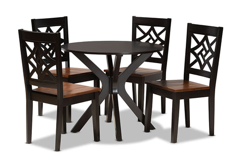 Baxton Studio Miela Modern and Contemporary Two-Tone Dark Brown and Walnut Brown Finished Wood 5-Piece Dining Set