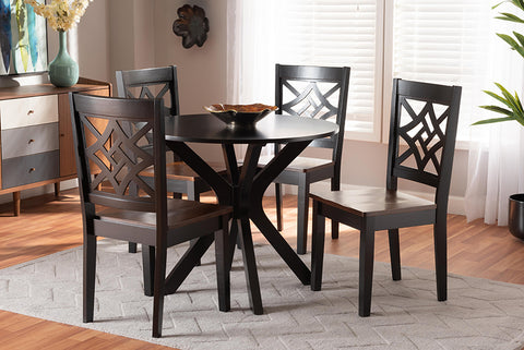 Baxton Studio Miela Modern and Contemporary Two-Tone Dark Brown and Walnut Brown Finished Wood 5-Piece Dining Set