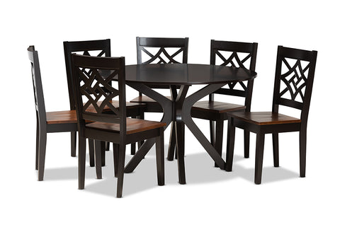 Baxton Studio Miela Modern and Contemporary Two-Tone Dark Brown and Walnut Brown Finished Wood 7-Piece Dining Set