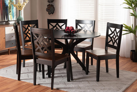 Baxton Studio Miela Modern and Contemporary Two-Tone Dark Brown and Walnut Brown Finished Wood 7-Piece Dining Set