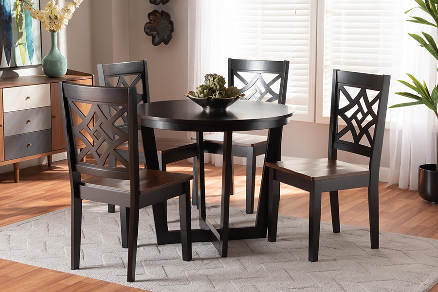 Baxton Studio Brava Modern and Contemporary Two-Tone Dark Brown and Walnut Brown Finished Wood 5-Piece Dining Set