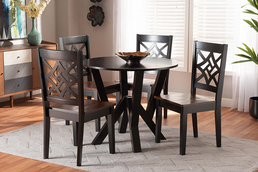 Baxton Studio Kaila Modern and Contemporary Two-Tone Dark Brown and Walnut Brown Finished Wood 5-Piece Dining Set