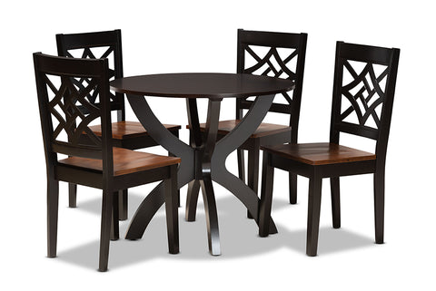 Baxton Studio Anila Modern and Contemporary Two-Tone Dark Brown and Walnut Brown Finished Wood 5-Piece Dining Set