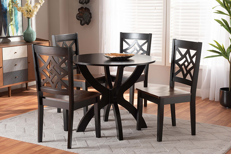 Baxton Studio Anila Modern and Contemporary Two-Tone Dark Brown and Walnut Brown Finished Wood 5-Piece Dining Set
